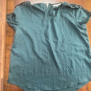 Jennifer Lopez Teal Blouse with Embellished Shoulders